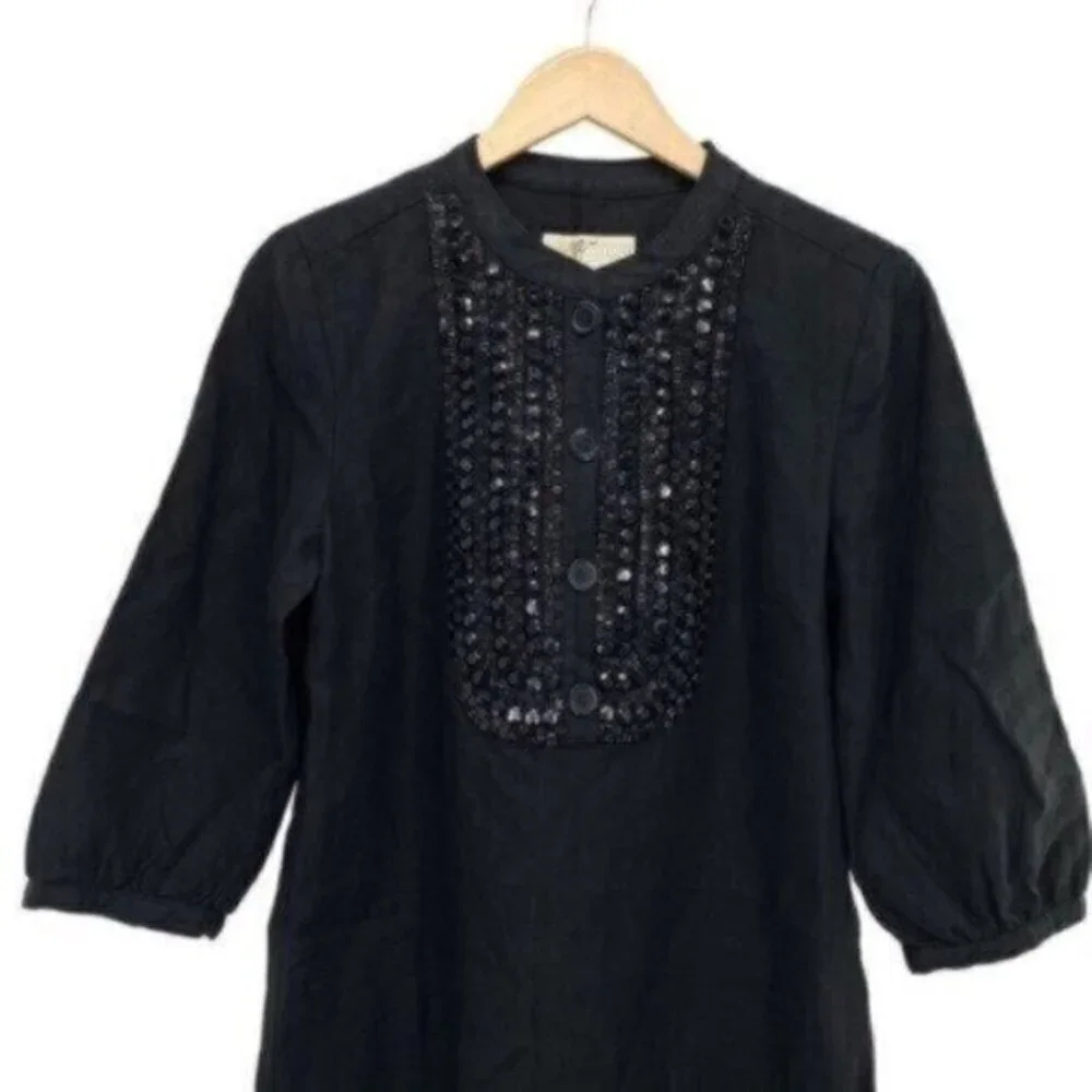 Michael Kors Womens Linen Black Beaded Dress